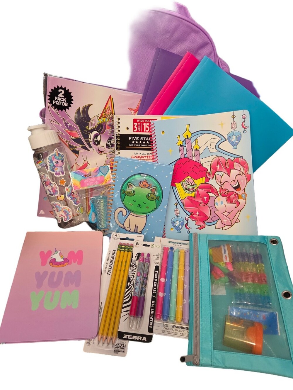 My Little Pony Themed Purple Backpack with Colorful School Set